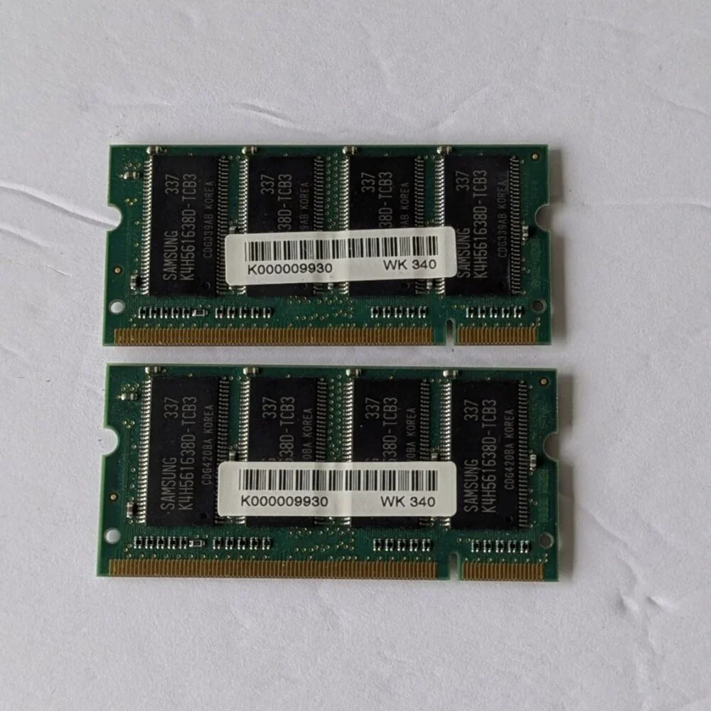 Two Samsung 256MB DDR PC2700S-25331-A0 333MHz  Memory M470L3224DT0-CB3 SoDimm